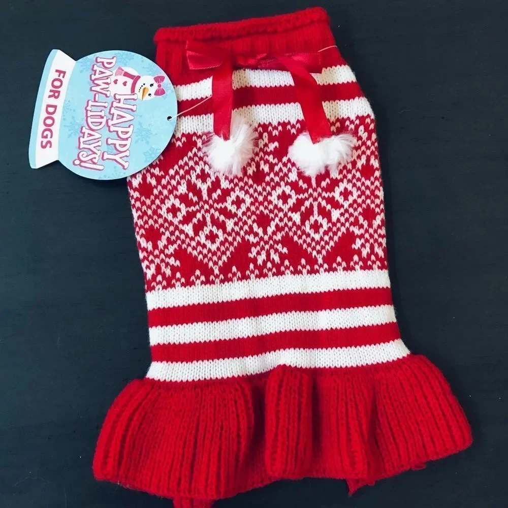 Fair Isle Nordic Christmas Knit Dog Pet Sweater Dress XS